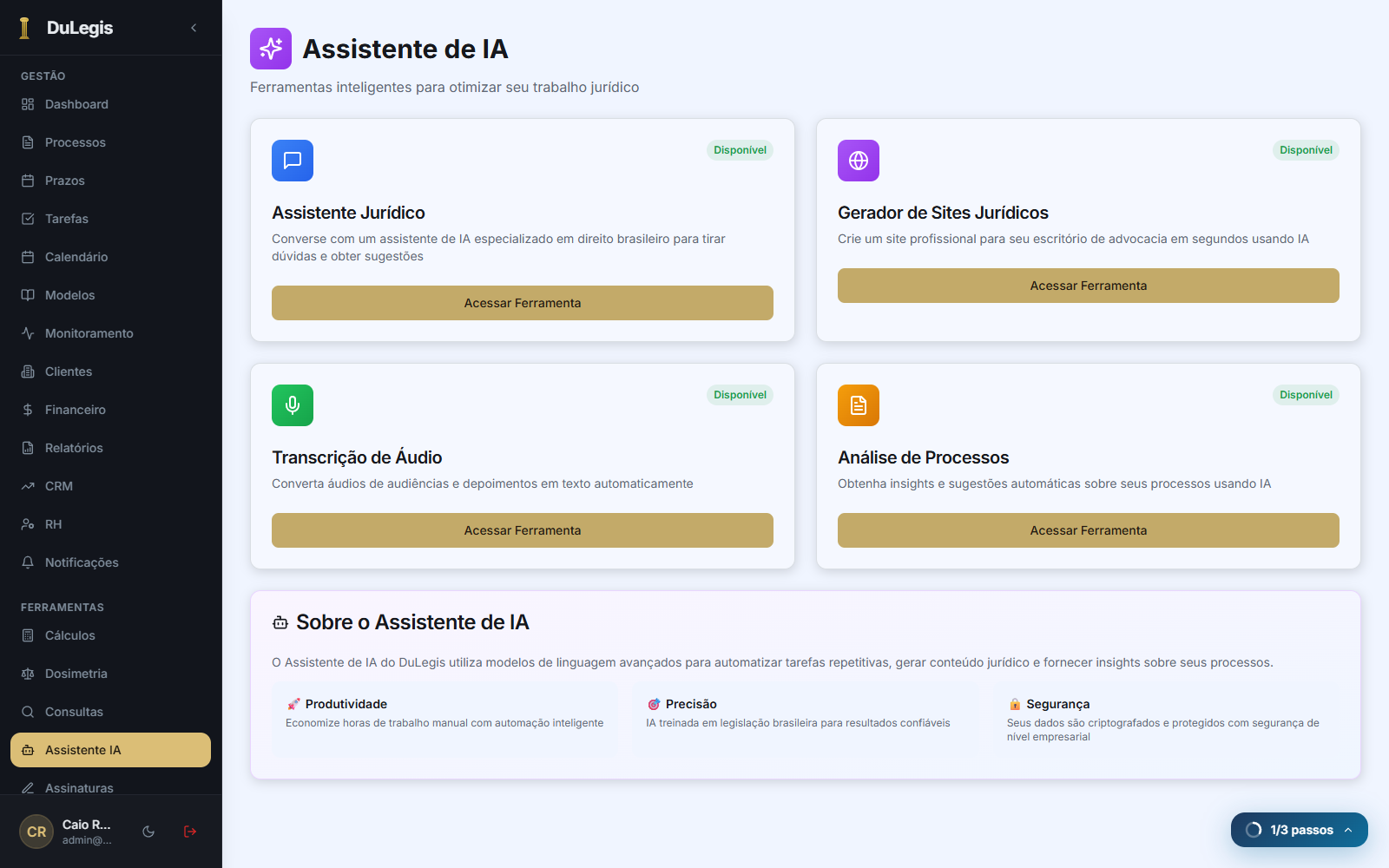 Tela do Assistente de IA do DuLegis